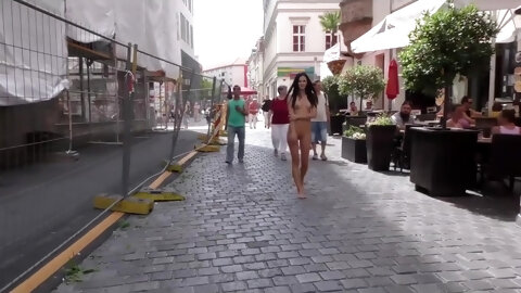 Thin Beauty Kira Walks Naked In Public And Shows Titties To Passers