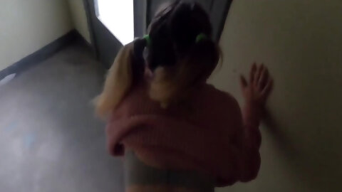 Stepsister Couldn't Wait To Get Home And Had To Fuck Her In The Lobby