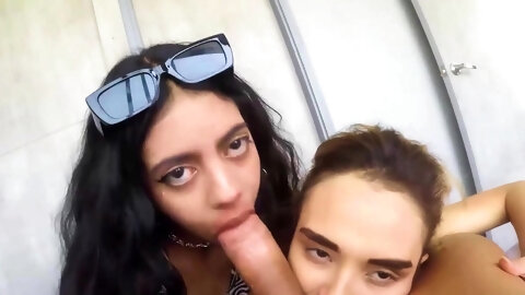 Hot Petite Party Girls Deep Throating Big Cock Together